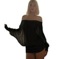 thumbnail image 3 of Women'S Off the Shoulder Dress Long Sleeve Batwing Mini Ruched Sheer Y2K Oversized Casual Streetwear Dress Black L, 3 of 9