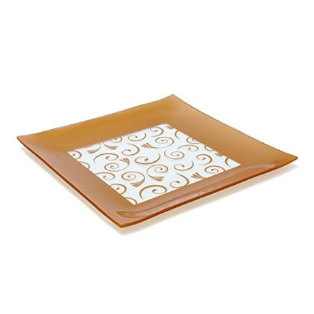Fused Glass Platters - GAC Large 13 Inch Tempered Glass Tray Square Glass Platter Break and Chip Resistant – Oven/Microwave Safe – Dishwasher Safe – Decorative Paisley Pattern Plate, Glass Serving Tray