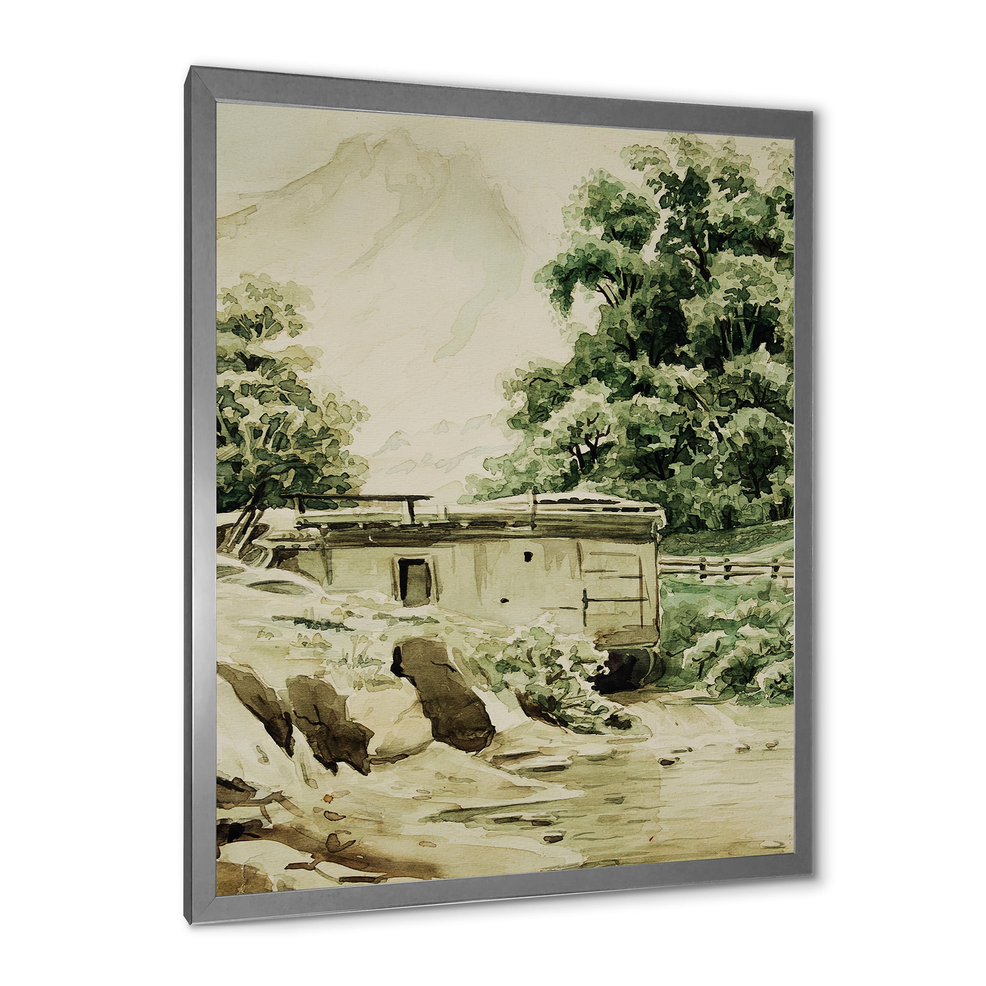 Designart 'Cabin In The Green Mountains' Cabin & Lodge Framed Art Print