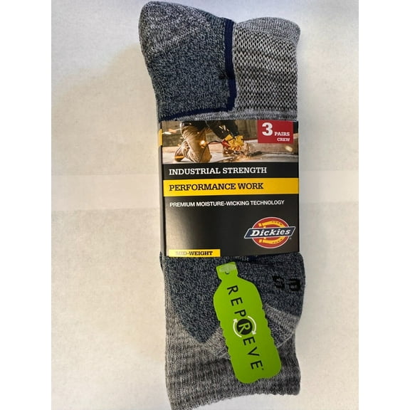 DICKIES INDUSTRIAL STRENGTH PERFORMANCE MEN'S CREW SOCKS 6-12 3 PAIRS