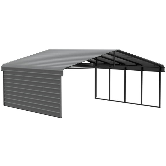 Arrow 20 x 20 x 9 ft Charcoal Carport With 1 Side Wall Kit