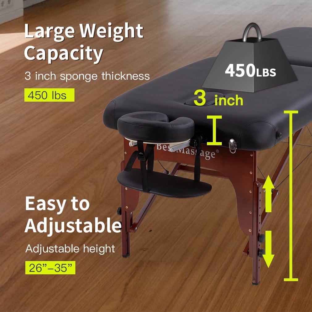 BestMassage 2 Fold Height Adjustable Portable 77" x 30"x3" PU&Sponge Deluxe Backpack Black Table