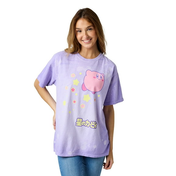 Kirby Stars Floating Women's Purple Crew Neck Short Sleeve T-shirt-Large