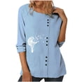 thumbnail image 1 of Blusa de manga larga con estampado de cuello redondo informal para mujer a la moda, Tops con botones de otoño Fridja  bvmnju476, 1 of 8