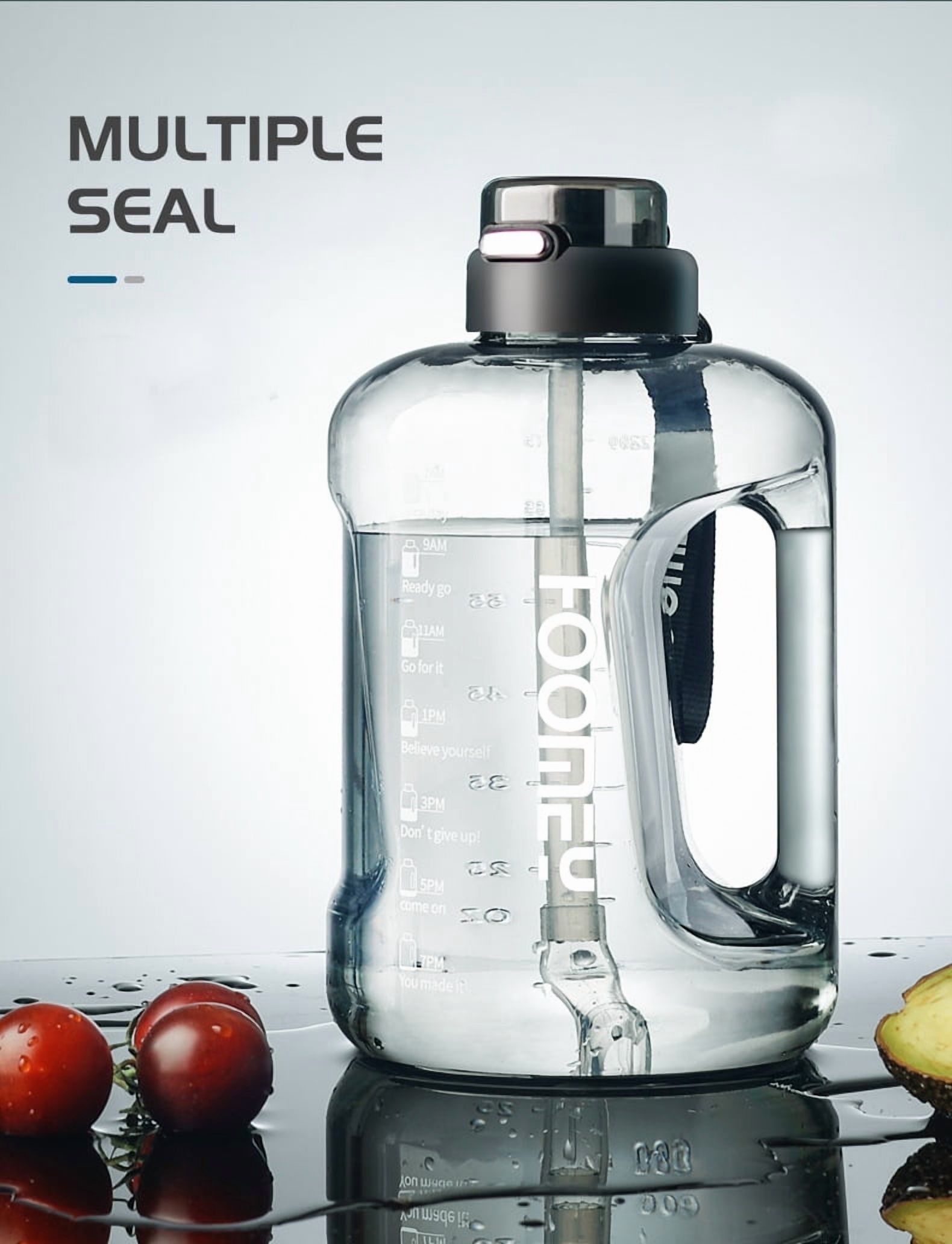 WEHUSE 50 oz Water Bottle with Time Marker - Straw & Chug Lid - BPA Free Half Gallon Gym Water Bottle with Handle - Big Gallon Jug