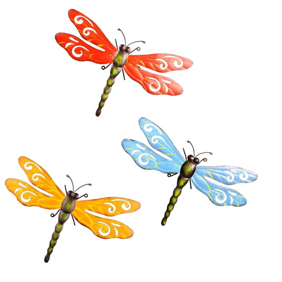 GRNSHTS Metal Dragonfly Wall Decor Outdoor Garden Fence Art,Hanging Decorations for Living Room, Bedroom,Garden (Red+Blue+Yellow)