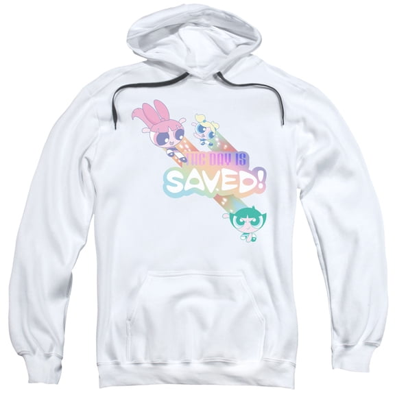Powerpuff Girls The Day Is Saved Adult Pullover Hoodie Sweatshirt White