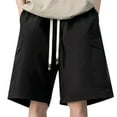 thumbnail image 4 of HOOMEUMY Men's Baggy Cargo Shorts with Pockets Streetwear Hip Hop Style Drawstring Elastic Waist Summer Beach Knee Length Shorts Black XL, 4 of 5