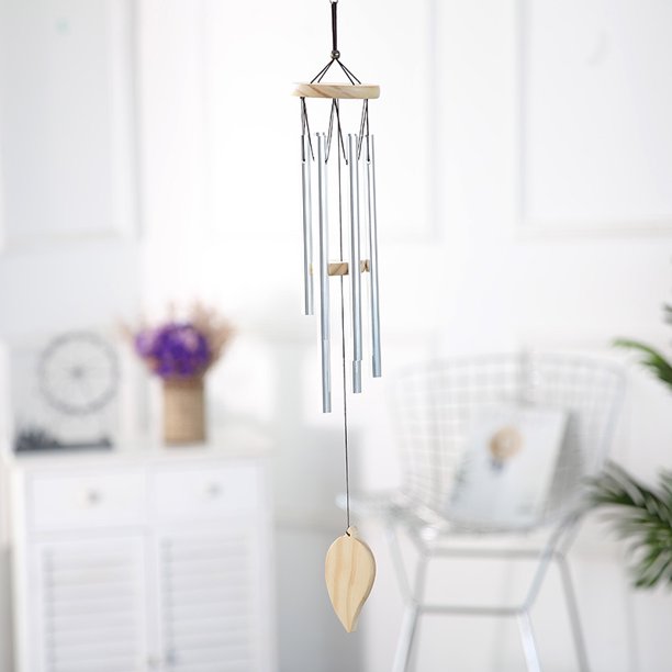 Pinsheng Carillón de Viento, Carillones de Viento para Interiores y Exteriores con 6 Tubos de Aluminio, Carillones de Viento Decorativos de Metal para jardín, hogar, Patio, balcón (Plata)