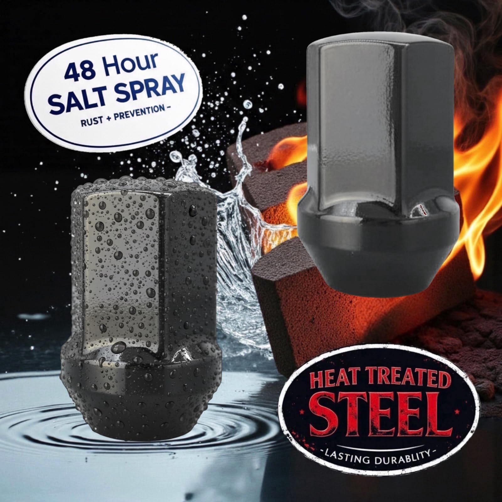 24 Black 14x1.5 OEM Solid Style Large Seat Lug Nuts - 7/8, 22mm Hex - 1.65 Inch Tall - Fits OE Many Camaro, Dodge, CTS-V, Charger, RAM 1500