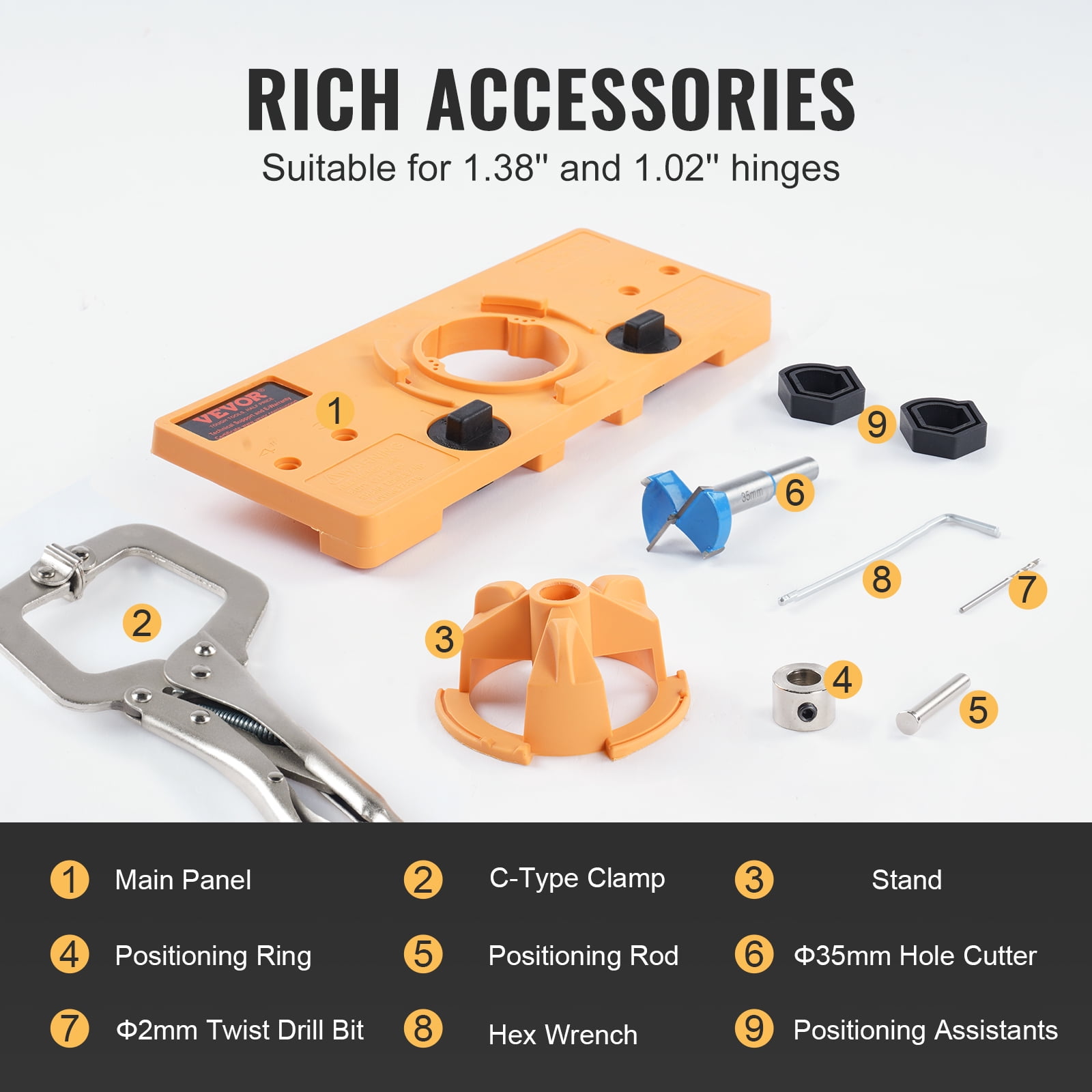 SKYSHALO Concealed Hinge Jig, Hinge Drilling Tool Set, PA66 Nylon and Steel Material, Suitable for Face Frame Cabinet Cupboard Door Hinges, DIY Tools for Cabinet Door Installation
