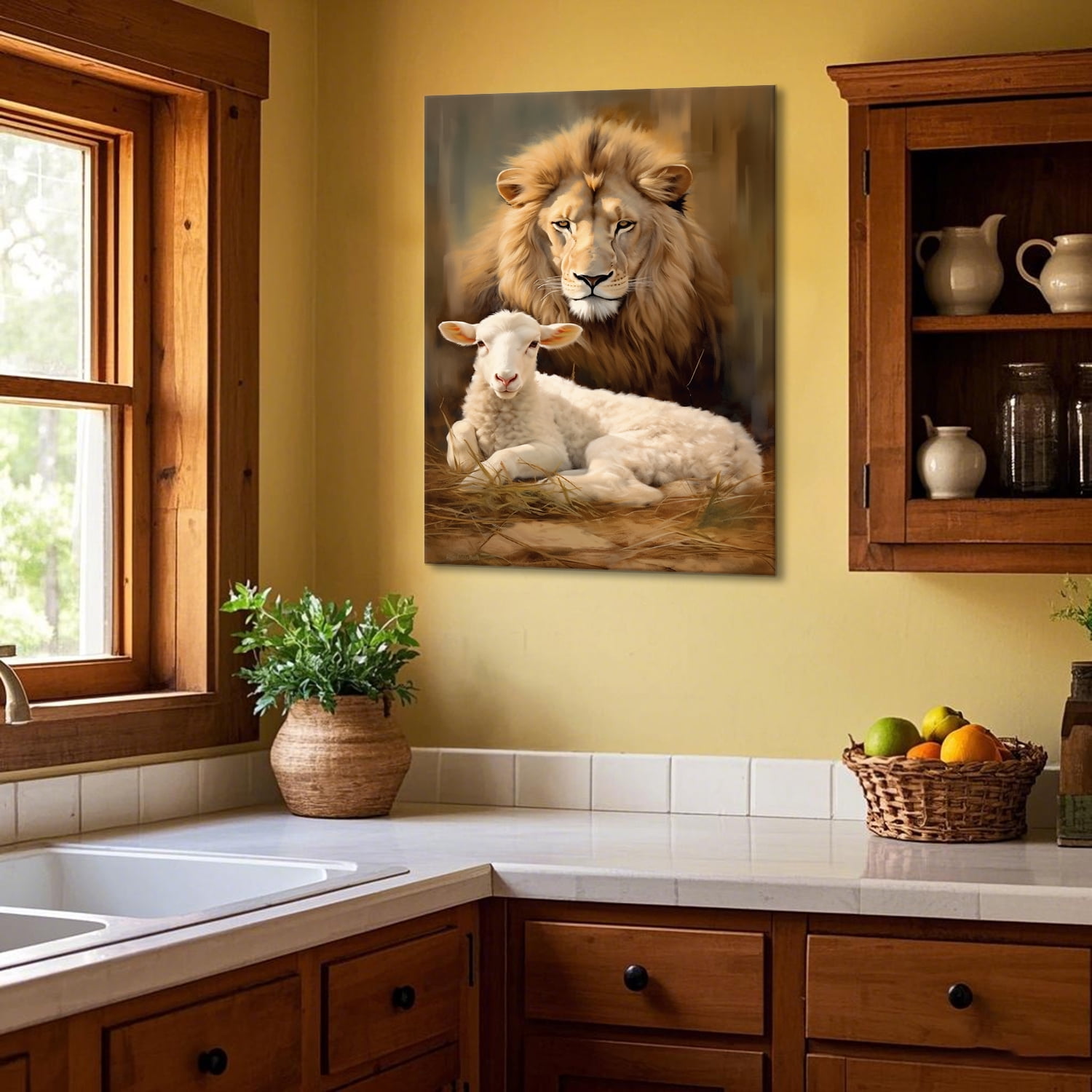 Lion Wall Art Jesus Christian Wall Decor Lion of Judah Canvas Prints Lamb of God Poster Rustic Animals Pictures Bible Religious Paintings Artwork for Living Room Bedroom Home Decorations