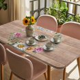 thumbnail image 3 of Spring Daisy Table Cloths for 6 Foot Rectangle Tables, Pink Flowers Wreath Leaves Farmhouse Brown Patio Waterproof Elastic Fitted Tablecloths, Washable Rectangular Table Cover for Camping, 3 of 8