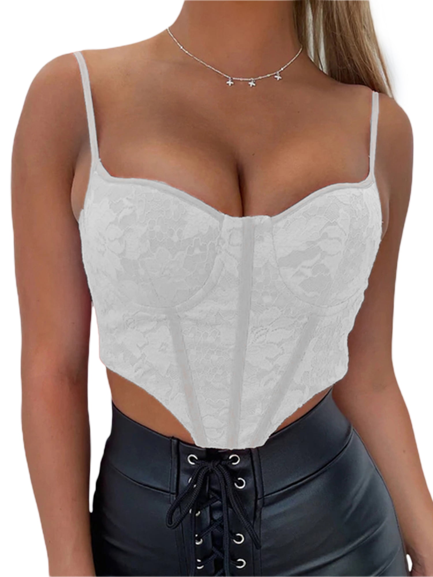 Canrulo Women Lace Corset Tops Bustiers Push Up Off Shoulder Crop