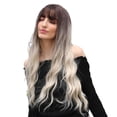 thumbnail image 2 of Pelucas beige degradado negro de 26 "parte media para mujeres Pelucas de cabello brasileño de exterior exterior exterior natural Salvador Mujeres sintéticas largas pelucas, 2 of 10