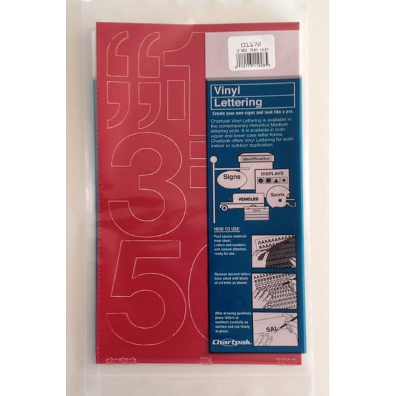 Chartpak 3-inch Red Stick-on Vinyl Numbers (01172), 5 PACKS