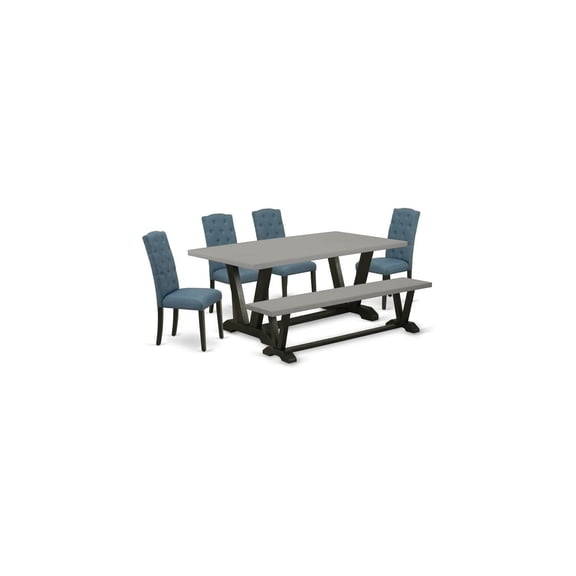 Coastal Dining Set - 6 Piece Kitchen Table Set with Bench4 Chairs