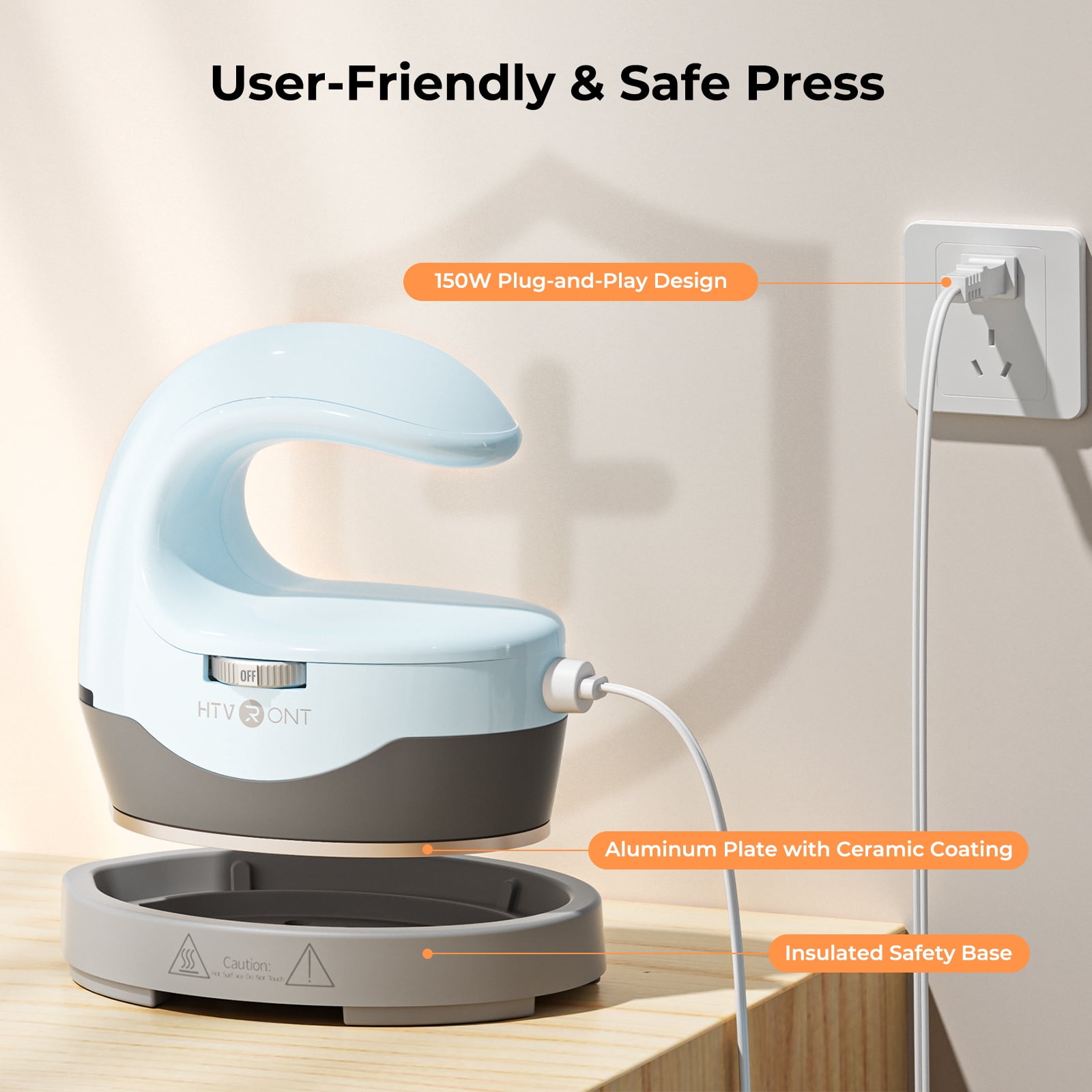 HTVRONT Heat Press H1 Mini Heat Press Machine, Small Heat Press Portable Iron Press Machine for T Shirts, Hats, Heating Transfer Projects (H1 Bubble Blue)