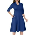 thumbnail image 2 of Fall Dresses for Women 3/4 Sleeve Fit & Flare Swing Dress Bodycon Flowy High Waisted Midi Church Dress, 2 of 9