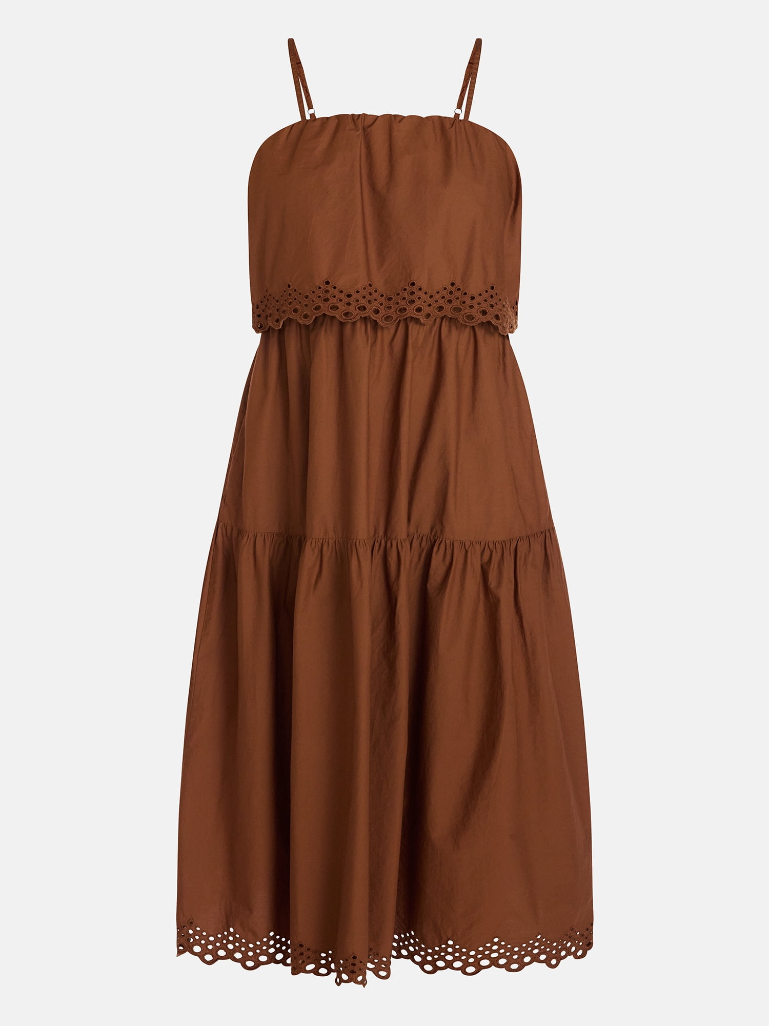 Time and Tru Women's and Women's Plus Sleeveless Cotton Midi Dress with Eyelet Trim, Sizes XS-4X