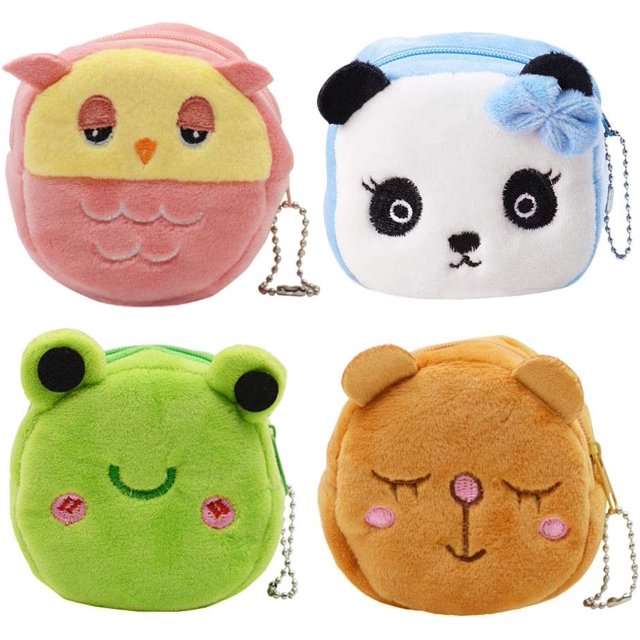 Monedero de felpa de dibujos animados, lindo bolso de animal para niños, llavero de monedero, llavero, bolsos de embrague, auriculares, juego de almacenamiento de cable de datos, 4 piezas JM