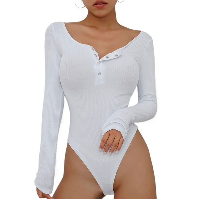 Guardurnaity Práctico mono con cierre a presión para cambios rápidos Monos de manga larga de color sólido Prendas para la parte del cuerpo Blanco l