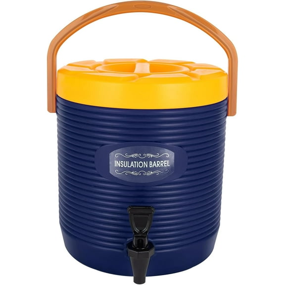 Hot and Cold Drink Dispenser,201 Stainless Steel Insulated Beverage Dispenser with Faucet，Insulated Ice Barrel Drink Water Jug for School Canteens, Hotels, Restaurants (Blue)