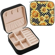 Wellsay Sunflowershand Pain Travel Jewelry Organizer Portable PU Leather Jewelry Box for Womens Earring Necklace Bracelets