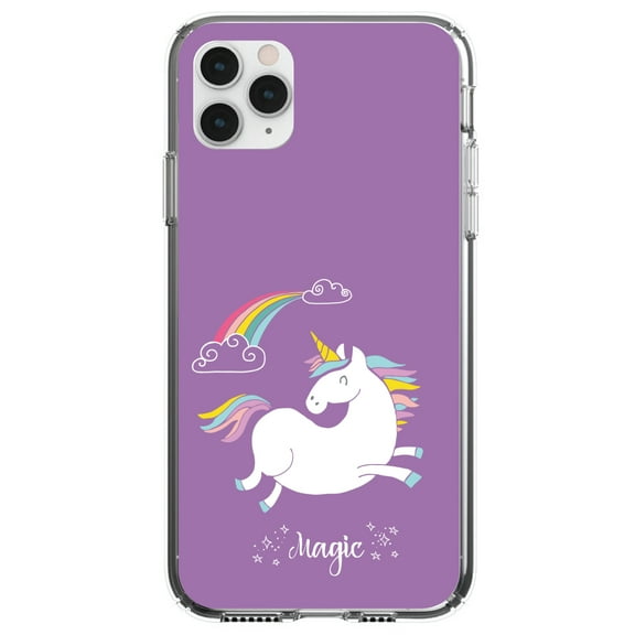 DistinctInk Clear Shockproof Hybrid Case for iPhone 11 Pro (5.8" Screen) - TPU Bumper, Acrylic Back, Tempered Glass Screen Protector - Unicorn - Rainbown - Magic - Purple