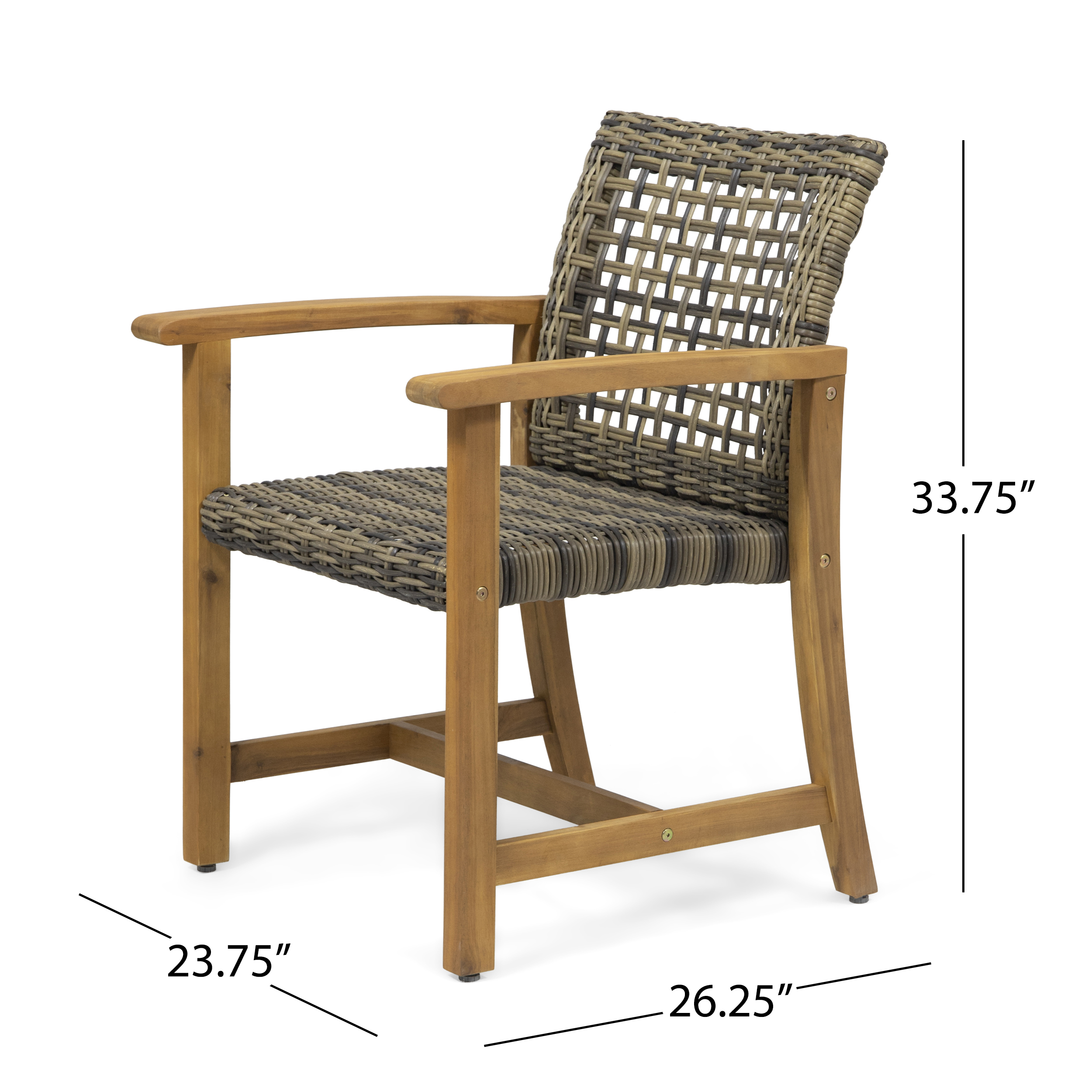 GDF Studio Beacher Outdoor Acacia Wood and Wicker Dining Chair (Set of 2), Natural and Gray - image 2 of 11
