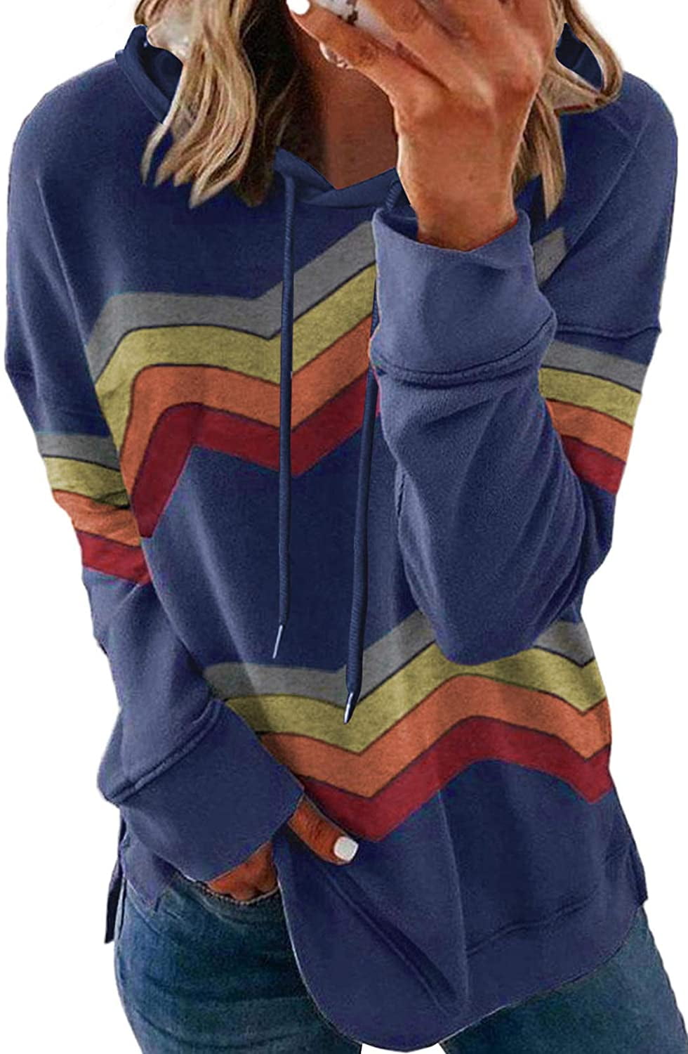 Biucly Womens Tie Dye Printed Hoodies Long Sleeve Pullover Drawstring Sweatshirt with Pocket 