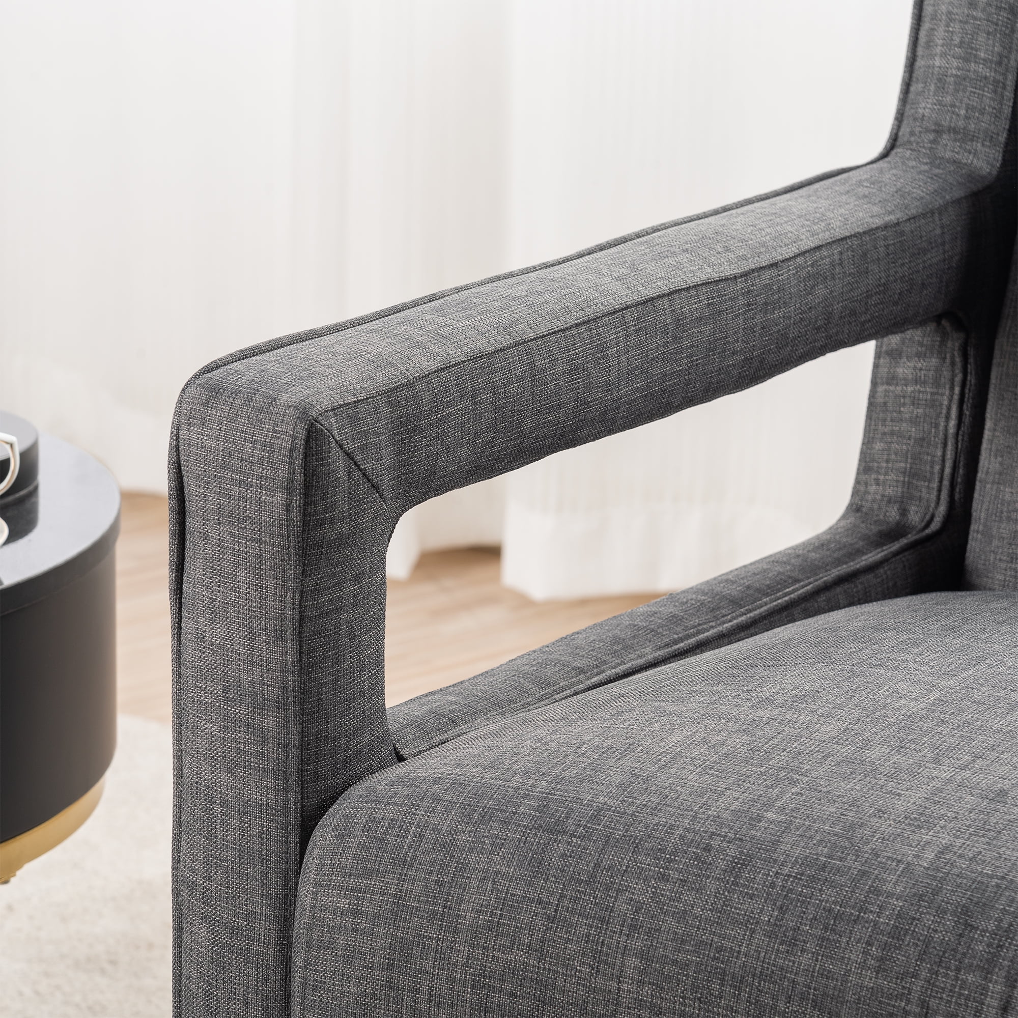 Kadyn 28.5" Wide Hollow Shape Arm Accent Chair, Modern Fabric Armchair for Living Room, Upholstered Fabric Accent Chair with Armrest, Dark Gray Kadyn 28.5" Wide Hollow Shape Arm Accent Chair, Modern Fabric Armchair for Living Room, Upholstered Fabric Accent Chair with Armrest, Dark Gray
