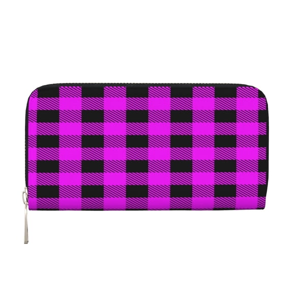 Leather Zipper Pocket Hand Wallet For Women And Men Travel Leather Purse Large Capacity Credit Card Holder Seamless Plaid Fabric Shirts Blankets