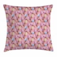 thumbnail image 1 of Ice Cream Decor Throw Pillow Cushion Cover, Dessert Icy Cones in Watercolor Summer Season Image, Decorative Square Accent Pillow Case, 16 X 16 Inches, Light Pink and Blue Sand Brown, by Ambesonne, 1 of 2
