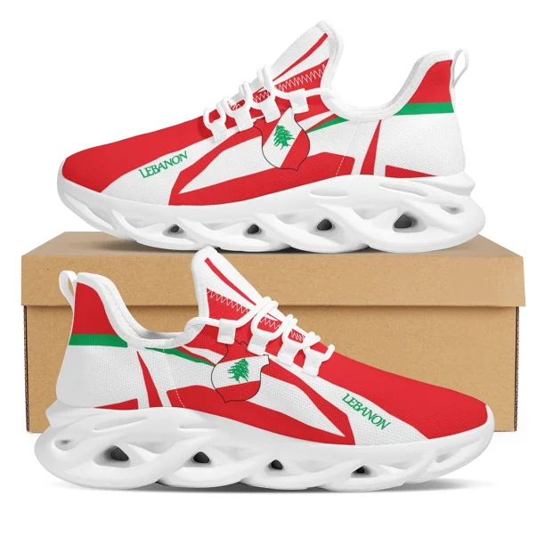 Zapatillas de deporte de malla con cordones transpirables para primavera y verano con estampado de la bandera del Líbano para mujer, zapatillas ligeras para correr
