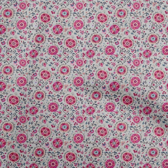 oneOone Cotton Cambric Gray Fabric Asian Suzani Fabric For Sewing Printed Craft Fabric By The Yard 56 Inch Wide