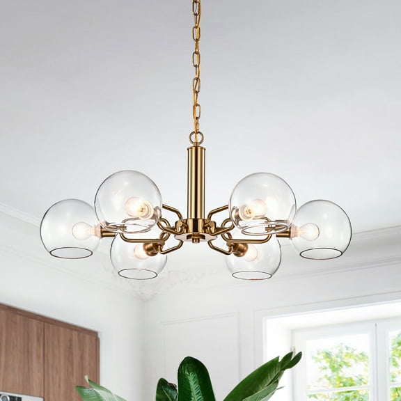 Vittali Gold Clear Glass Branched Globe Shade 6-Light Chandelier