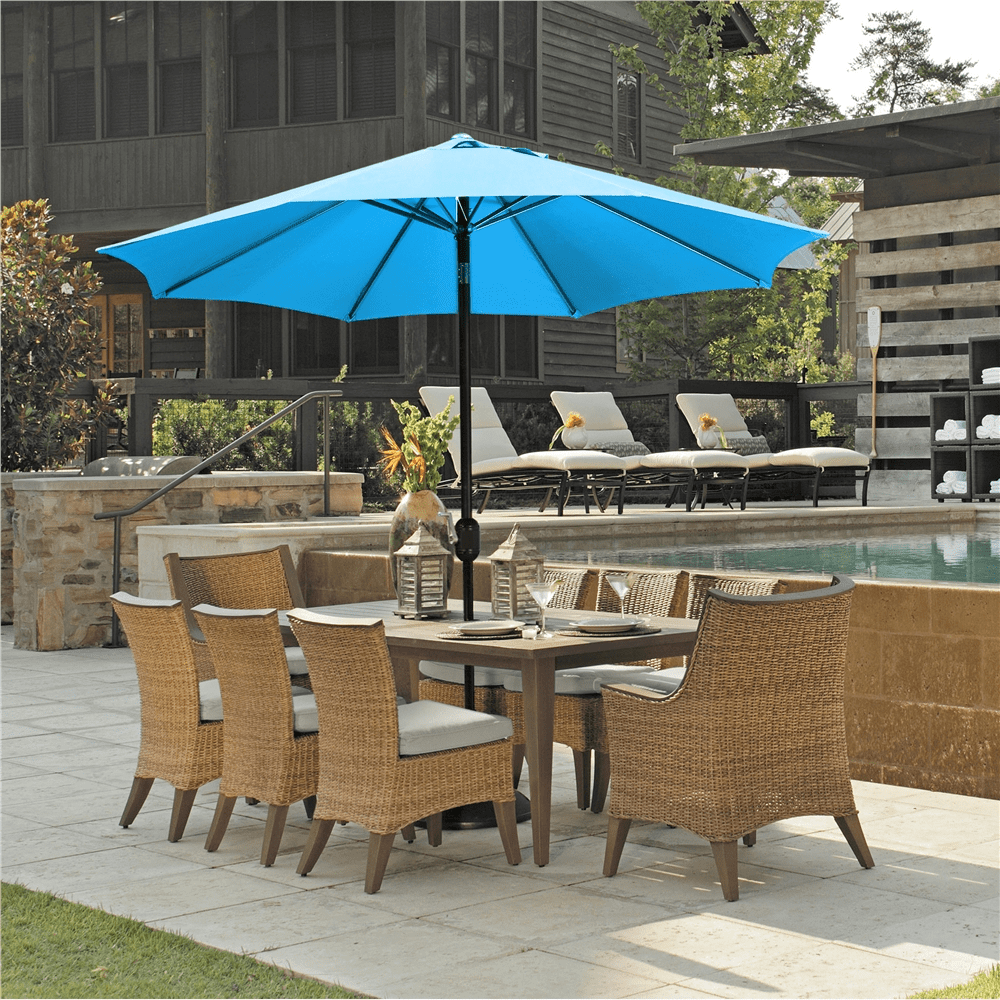 Alden Design 9 Foot Patio Umbrella with Crank and Push Button to Tilt, Sky Blue