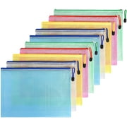 WWW A4 Plastic Zip Wallets Folder, 10PCS Mesh Zipper Pouch Document Wallet, A4 Zipper File Folders, Zip Lock Bags for School Office Household Travel Supplies
