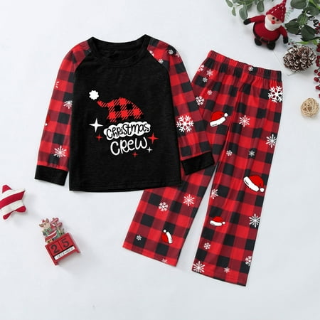

ERTUTUYI Family Christmas Hat Pajamas Set Plaid Print Xmas Sleepwear Homewear For Kids Black 110