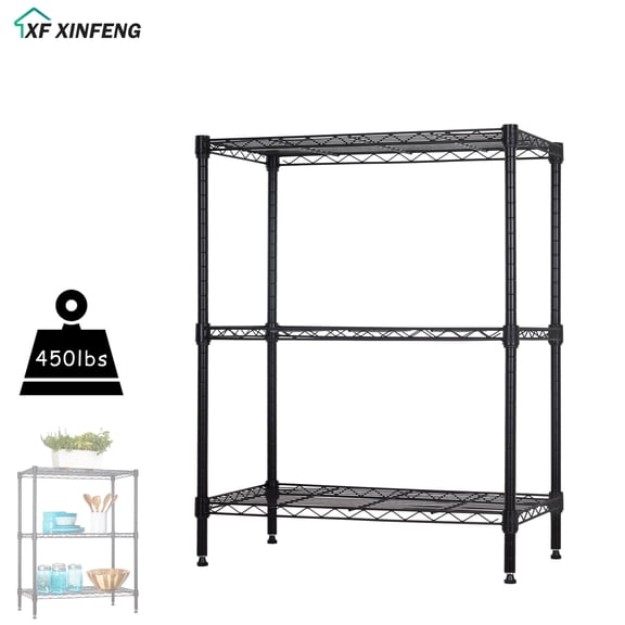 XF XINFENG 3-Tier Heavy Duty Adjustable Wire Shelving Unit – 450lbs Capacity Metal Storage Rack for Closet, Kitchen, Office, Home – 23"L×13.2"W×30.2"H, Black