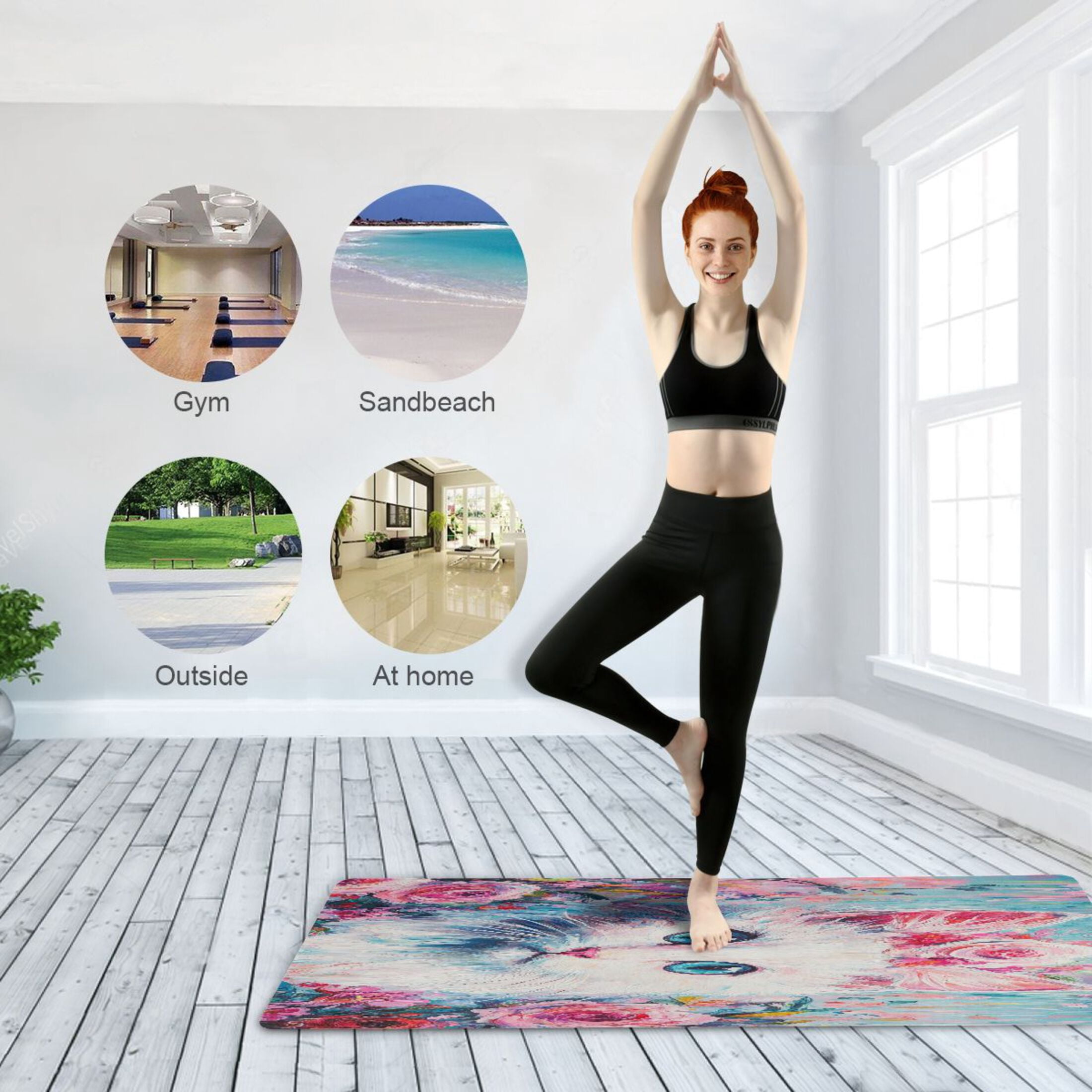 BZSMCE Yoga Mat Women Cat with Floral Crown Painting Fitness Mat
