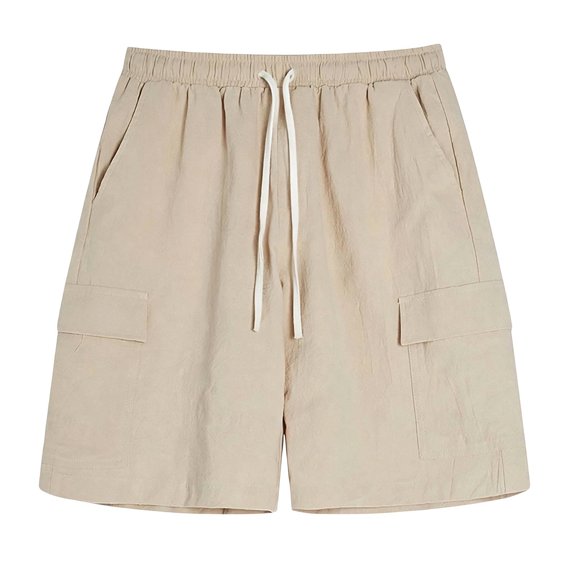 Boys Linen Cargo Shorts Casual Pull On Elastic Waist Summer Beach Shorts For Teen