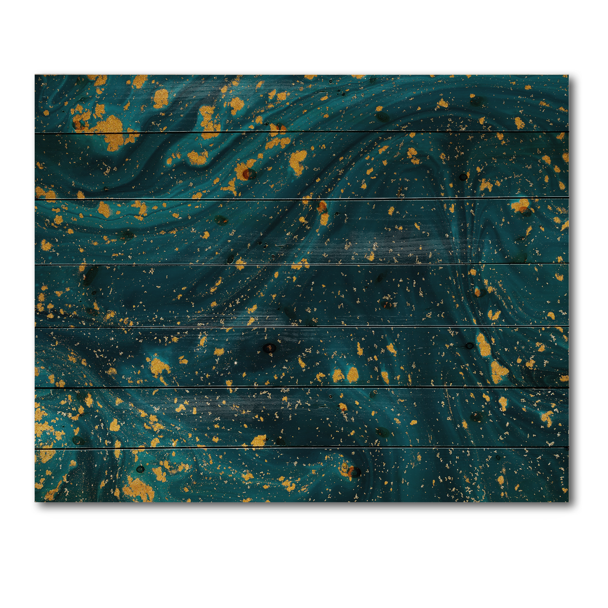 Designart 'Golden Glitter With Dark Blue Marble' Modern Print on Natural Pine Wood