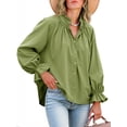 thumbnail image 1 of Blusa Tankaneo para mujer, manga larga, con botones, color oliva, 1 of 8