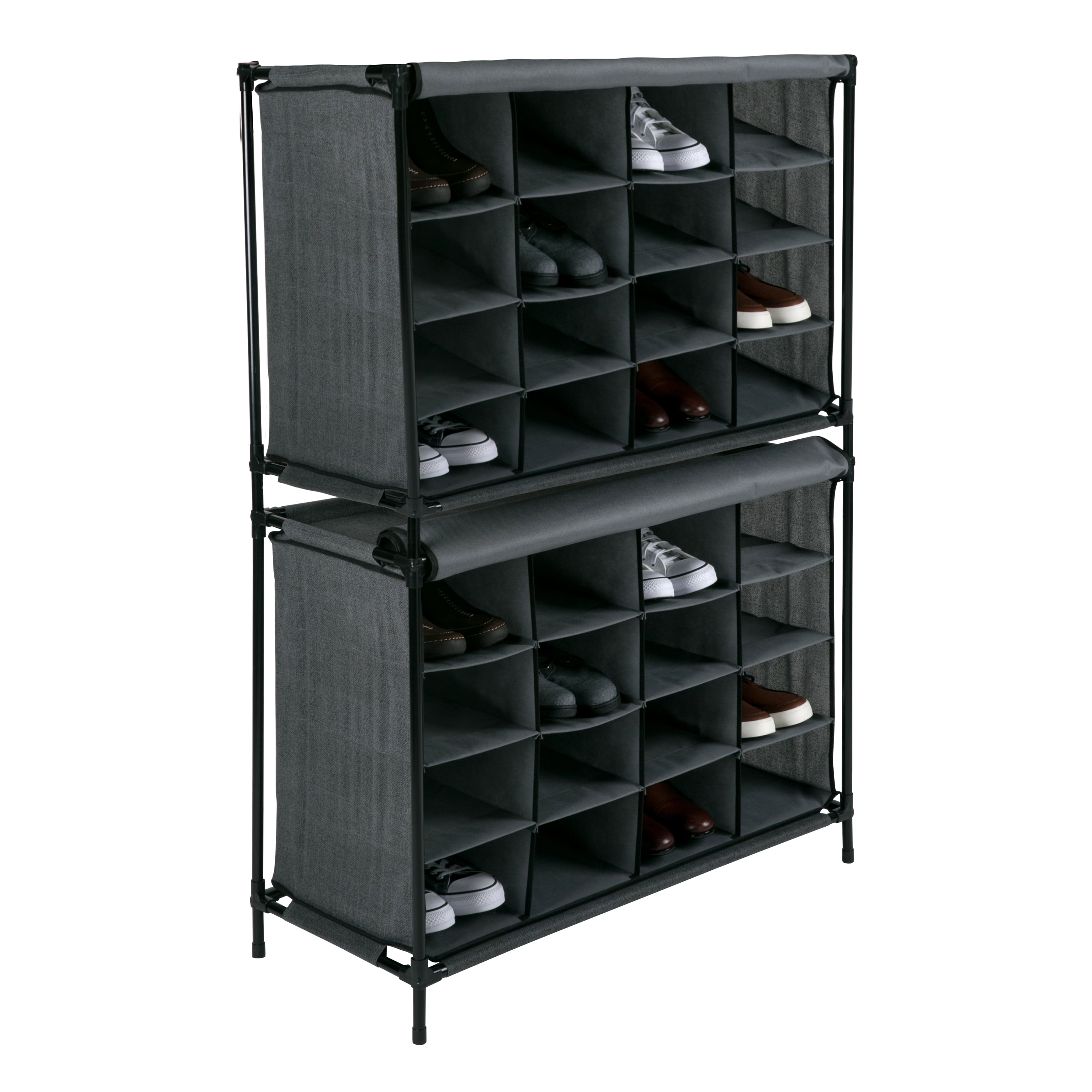 Simplify 16 Compartment 4 Tier Fabric Shoe Cubby in Black Walmart