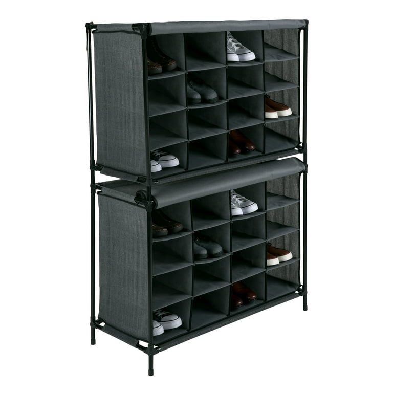 16 Compartment Shoe Cubby Organizer W Cover 4 Tiers in Non Woven Grey Walmart