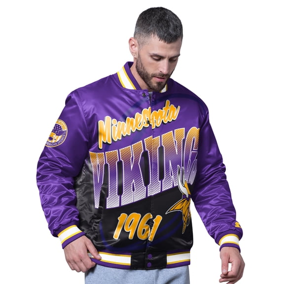 Men's Starter Purple Minnesota Vikings Pass Rush Varsity Full-Snap Jacket