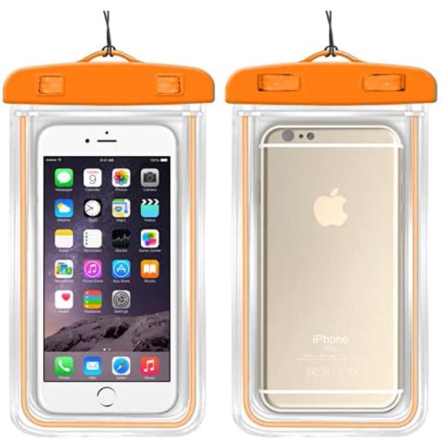 Estuche impermeable para teléfono con estuche seco de diseño móvil universal - Cuenta con luz y banda para el brazo - Compatible con iPhone, Samsung y otros teléfonos populares (naranja) Namotu CZDZ-ZH17-1