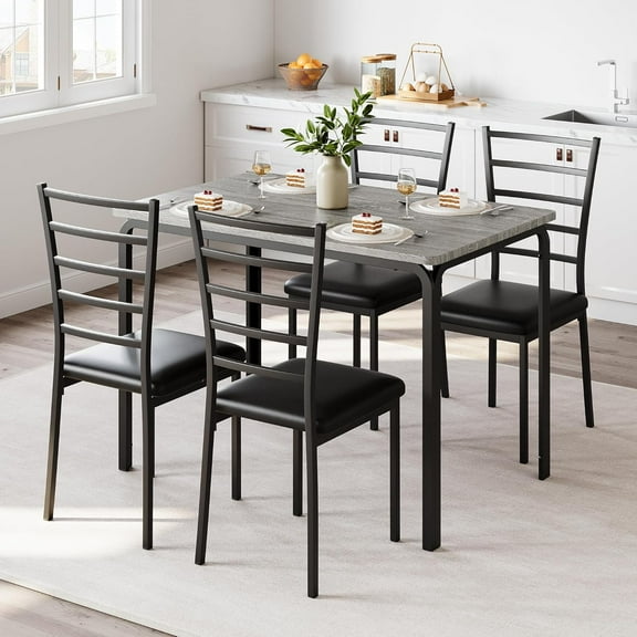 5-Piece Dining Set for 4 with Table and 4 Chairs - Space-Saving Rectangular Table for Small Spaces/Apartments